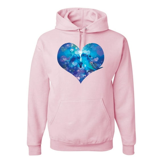 Wild Bobby, Cute Heart Shaped Couple Dolphins, Animal Lover, Unisex Graphic Hoodie Sweatshirt, Light Pink, Small