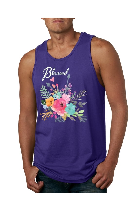 , Cute Hearts and Flowers Blessed, Inspirational/Christian, Men Graphic Tank Top, Purple, 3XL