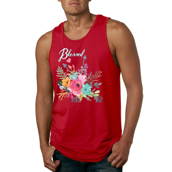 Wild Bobby, Cute Hearts and Flowers Blessed, Inspirational/Christian, Men Graphic Tank Top, Red, 2XL