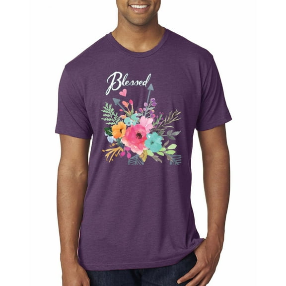 Wild Bobby, Cute Hearts and Flowers Blessed, Inspirational/Christian, Men Premium Tri Blend Tee, Vintage Purple, Small