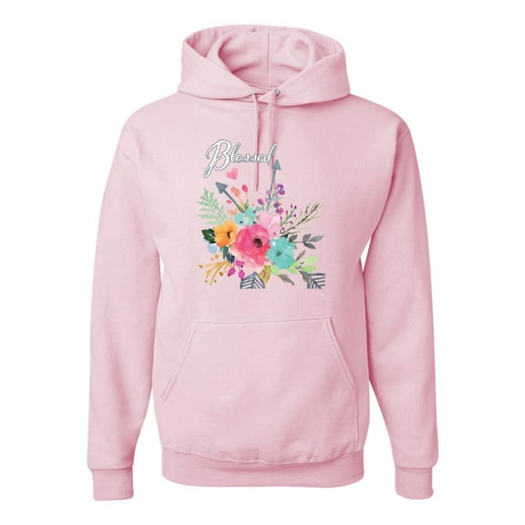 Wild Bobby, Cute Hearts and Flowers Blessed Inspirational/Christian Unisex Graphic Hoodie Sweatshirt, Light Pink, 3XL