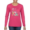 thumbnail image 1 of Wild Bobby, Cute Hearts and Flowers Blessed, Inspirational/Christian, Women Graphic Long Sleeve Tee, Fuschia, Medium, 1 of 3