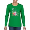 thumbnail image 1 of Wild Bobby, Cute Hearts and Flowers Blessed, Inspirational/Christian, Women Graphic Long Sleeve Tee, Kelly, Small, 1 of 3