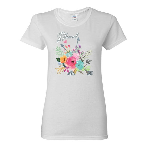 Wild Bobby, Cute Hearts and Flowers Blessed, Inspirational/Christian, Women Graphic Tee, White, Medium