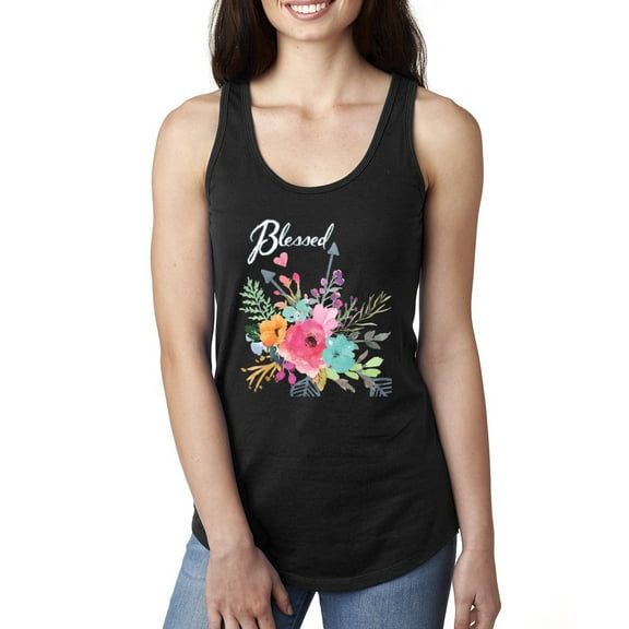 Wild Bobby, Cute Hearts and Flowers Blessed, Inspirational/Christian, Women Racerback Tank Top, Black, Small