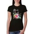 thumbnail image 1 of Wild Bobby, Cute Hearts and Flowers Blessed, Inspirational/Christian, Women Slim Fit Junior Tee, Black, Small, 1 of 3