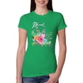 thumbnail image 1 of Wild Bobby, Cute Hearts and Flowers Blessed, Inspirational/Christian, Women Slim Fit Junior Tee, Kelly, Medium, 1 of 3