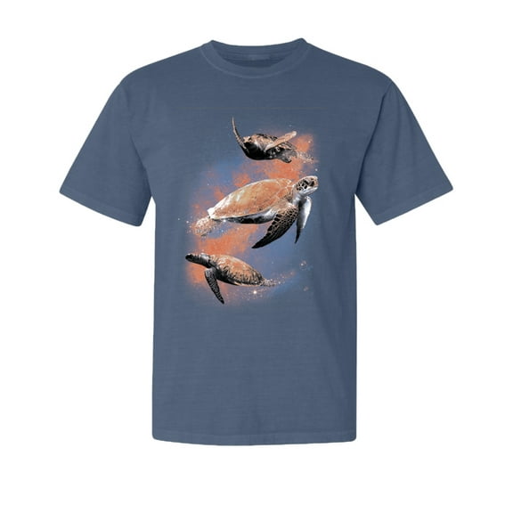 Wild Bobby, Cute Lunar Space Turtles, Animal Lover, Garment-Dyed Washed Look Short Sleeve T-Shirt, Navy, Medium