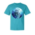 thumbnail image 1 of Wild Bobby, Cute Nocturnal Snow Owl Winter, Animal Lover, Garment-Dyed Washed Look Short Sleeve T-Shirt, Blue Lagoon, Small, 1 of 3