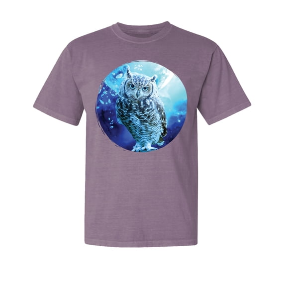 Wild Bobby, Cute Nocturnal Snow Owl Winter, Animal Lover, Garment-Dyed Washed Look Short Sleeve T-Shirt, Rosewood, Medium