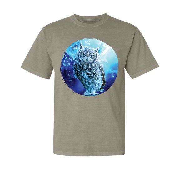 Wild Bobby, Cute Nocturnal Snow Owl Winter, Animal Lover, Garment-Dyed Washed Look Short Sleeve T-Shirt, Sand, Small