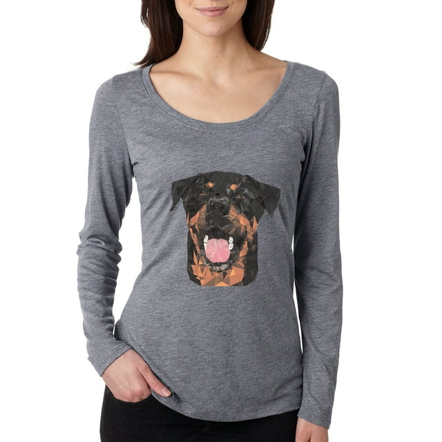Wild Bobby, Cute Polygonal Rotteiler Smiling, Dog Lover, Women Scoop Long Sleeve Top, Premium Heather, Small