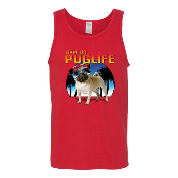 Wild Bobby, Cute Pug Life Living, Animal Lover, Men Graphic Tank Top, Red, X-Large