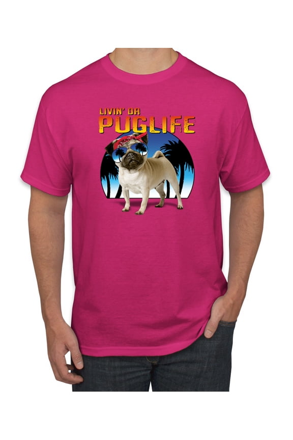 , Cute Pug Life Living, Animal Lover, Men Graphic Tee, Fuschia, X-Large