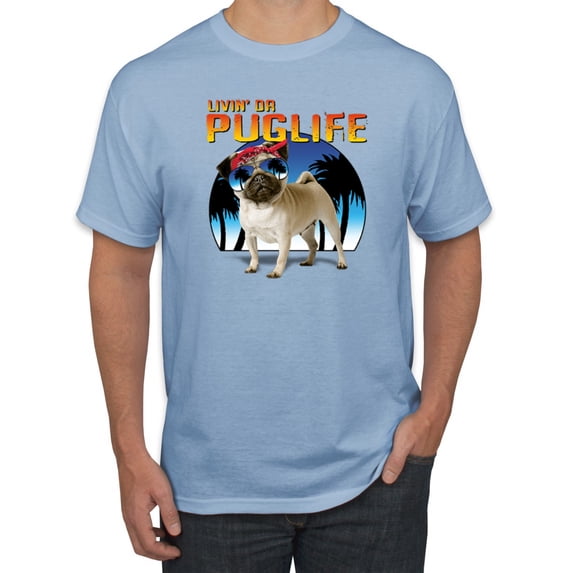 Wild Bobby, Cute Pug Life Living, Animal Lover, Men Graphic Tee, Light Blue, Small