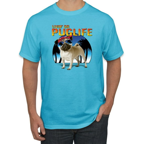Wild Bobby, Cute Pug Life Living, Animal Lover, Men Graphic Tee, Light Turquoise, Small