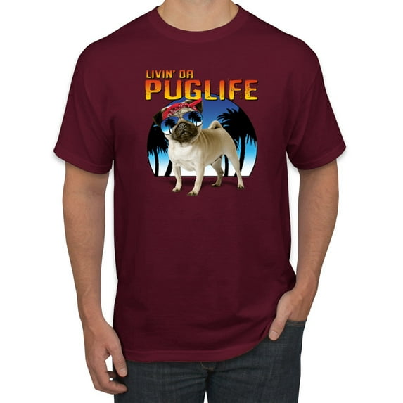 Wild Bobby, Cute Pug Life Living, Animal Lover, Men Graphic Tee, Maroon, Medium