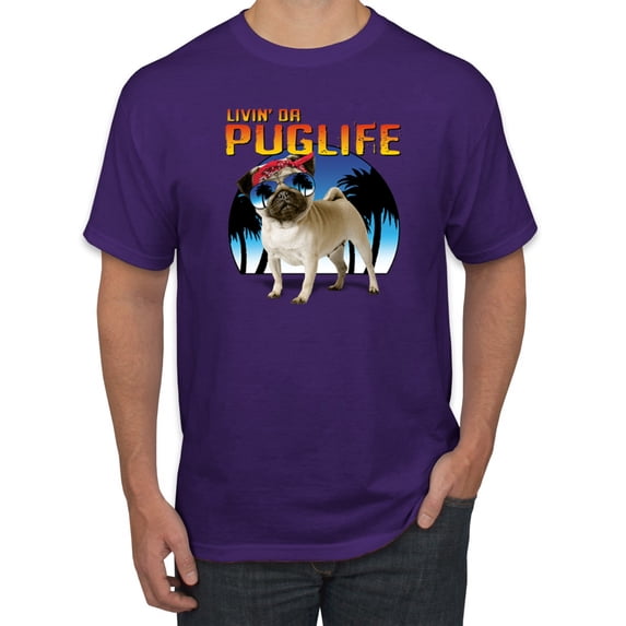 Wild Bobby, Cute Pug Life Living, Animal Lover, Men Graphic Tee, Purple, Small