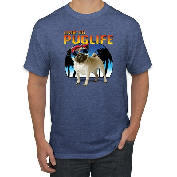 Wild Bobby, Cute Pug Life Living, Animal Lover, Men Graphic Tee, Vintage Heather Blue, Large