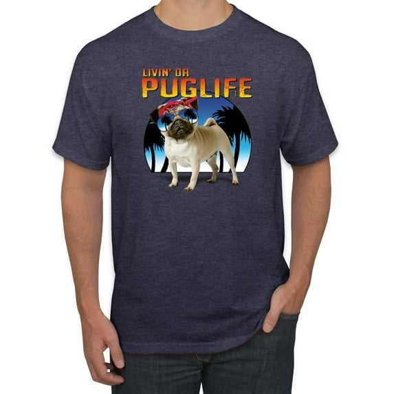 Wild Bobby, Cute Pug Life Living, Animal Lover, Men Graphic Tee, Vintage Heather Navy, Medium