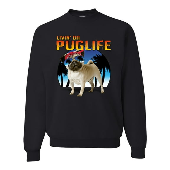 Wild Bobby, Cute Pug Life Living, Animal Lover, Unisex Crewneck Graphic Sweatshirt, Black, Small