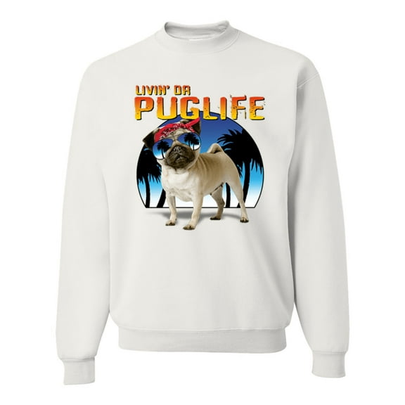 Wild Bobby, Cute Pug Life Living, Animal Lover, Unisex Crewneck Graphic Sweatshirt, White, Large
