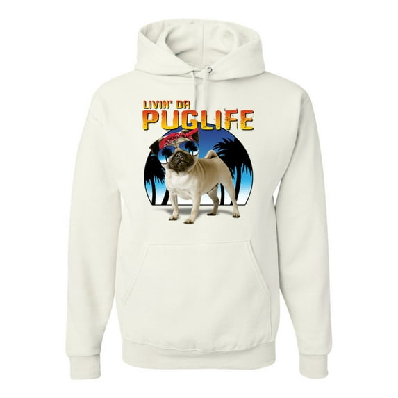 Wild Bobby, Cute Pug Life Living, Animal Lover, Unisex Graphic Hoodie Sweatshirt, White, 3X-Large