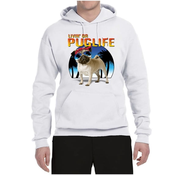 Wild Bobby, Cute Pug Life Living, Animal Lover, Unisex Graphic Hoodie Sweatshirt, White, Small