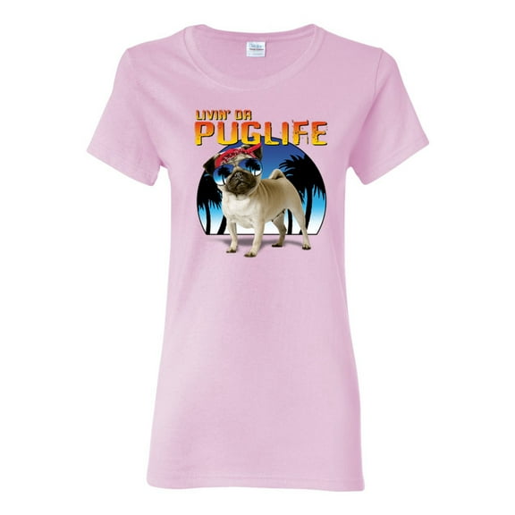 Wild Bobby, Cute Pug Life Living, Animal Lover, Women Graphic Tee, Light Pink, Large