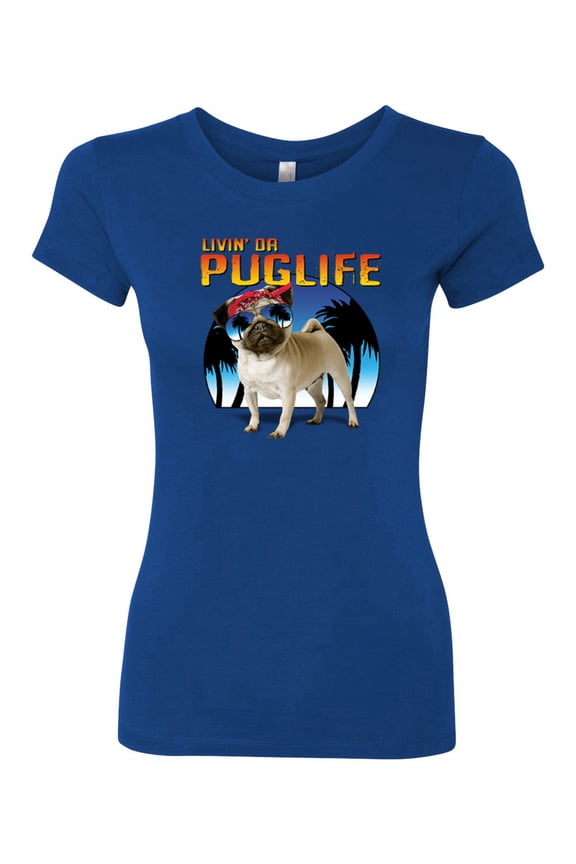 , Cute Pug Life Living, Animal Lover, Women Slim Fit Junior Tee, Royal, Large