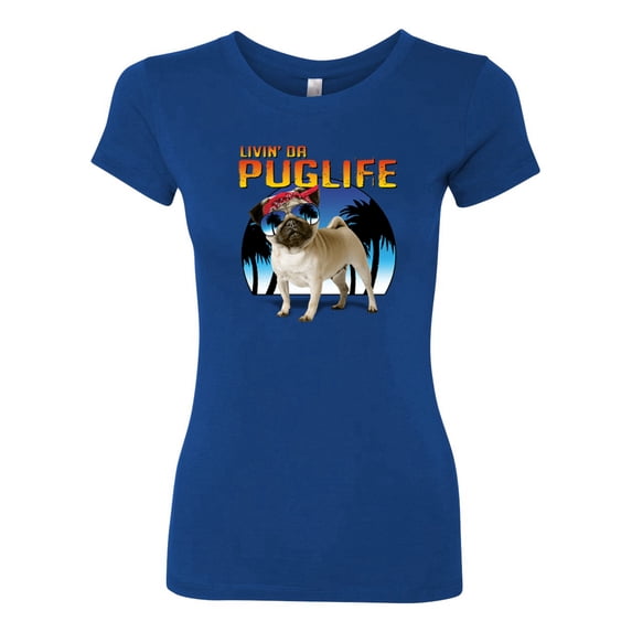 Wild Bobby, Cute Pug Life Living, Animal Lover, Women Slim Fit Junior Tee, Royal, Small