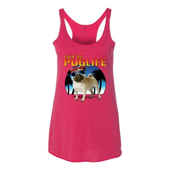 Wild Bobby, Cute Pug Life Living, Animal Lover, Women Tri-Blend Racerback Tank Top, Shocking Pink, Large