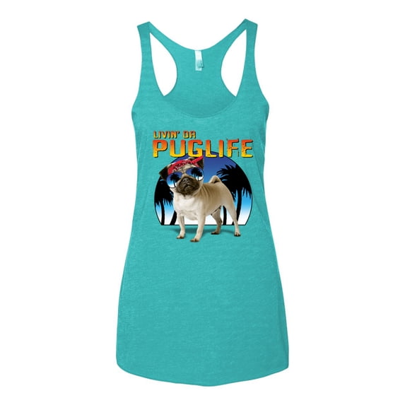 Wild Bobby, Cute Pug Life Living, Animal Lover, Women Tri-Blend Racerback Tank Top, Tahiti Blue, Medium