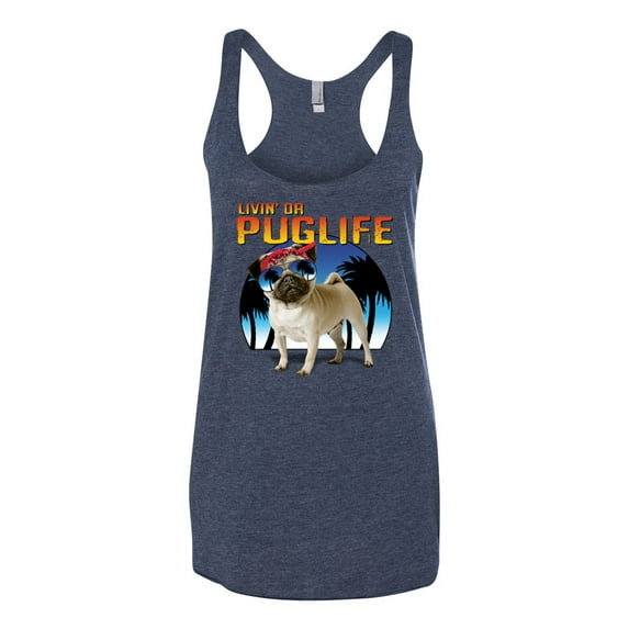 Wild Bobby, Cute Pug Life Living, Animal Lover, Women Tri-Blend Racerback Tank Top, Vintage Navy, Small