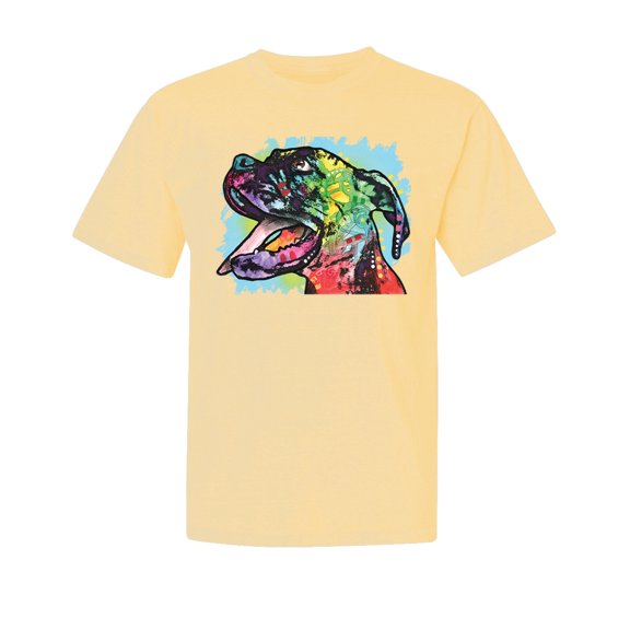 Wild Bobby,Cute Rainbow Neon Doberman Dog Lover Garment-Dyed Washed Look Short Sleeve Tees, Banana, X-Large