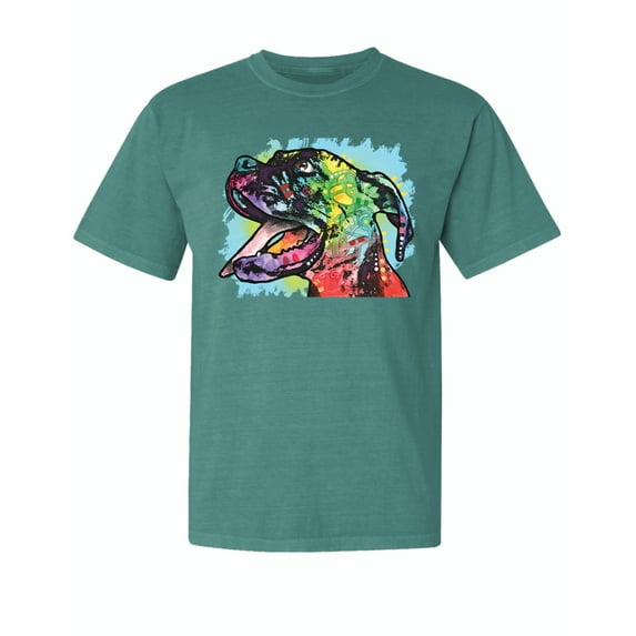 Wild Bobby,Cute Rainbow Neon Doberman Dog Lover Garment-Dyed Washed Look Short Sleeve Tees, Emerald, X-Large