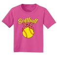 thumbnail image 1 of Wild Bobby, Cute Ribbon Bow Softball Gift Sports Girls Graphic Youth T-Shirt, Fuschia, Large, 1 of 3