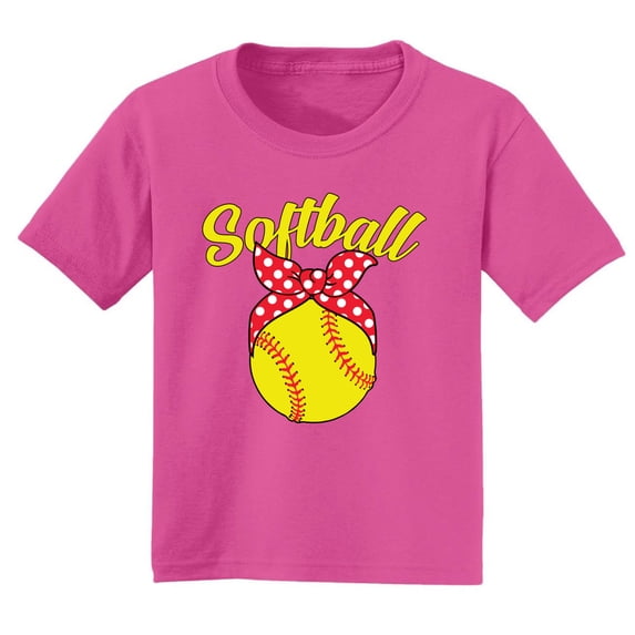Wild Bobby, Cute Ribbon Bow Softball Gift Sports Girls Graphic Youth T-Shirt, Fuschia, Large