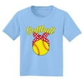 thumbnail image 1 of Wild Bobby, Cute Ribbon Bow Softball Gift Sports Girls Graphic Youth T-Shirt, Light Blue, Medium, 1 of 3