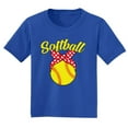thumbnail image 1 of Wild Bobby, Cute Ribbon Bow Softball Gift Sports Girls Graphic Youth T-Shirt, Royal, Large, 1 of 3