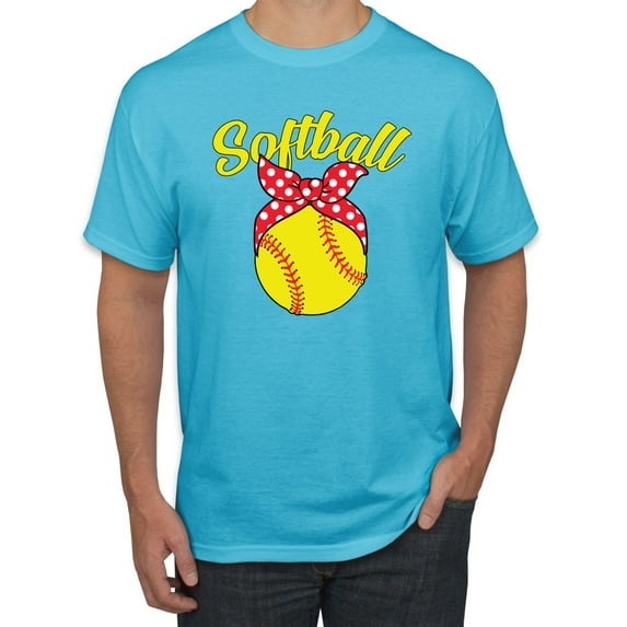 Wild Bobby, Cute Ribbon Bow Softball Mom Gift, Mother's Day, Men Graphic T-Shirt, Light Turquoise, 4XL