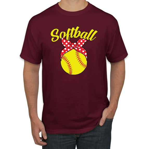 Wild Bobby, Cute Ribbon Bow Softball Mom Gift, Mother's Day, Men Graphic T-Shirt, Maroon, Medium