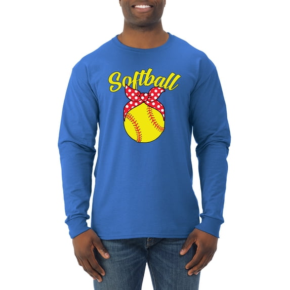 Wild Bobby, Cute Ribbon Bow Softball Mom Gift, Mother's Day, Men Long Sleeve Shirt, Royal, 2XL