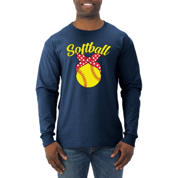 Wild Bobby, Cute Ribbon Bow Softball Mom Gift, Mother's Day, Men Long Sleeve Shirt, Vintage Heather Navy, 2XL