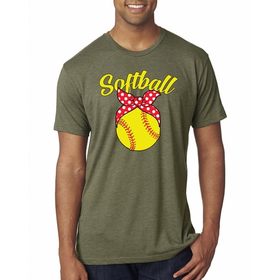 Wild Bobby, Cute Ribbon Bow Softball Mom Gift, Mother's Day, Men Premium Tri Blend T-Shirt, Military Green, X-Large