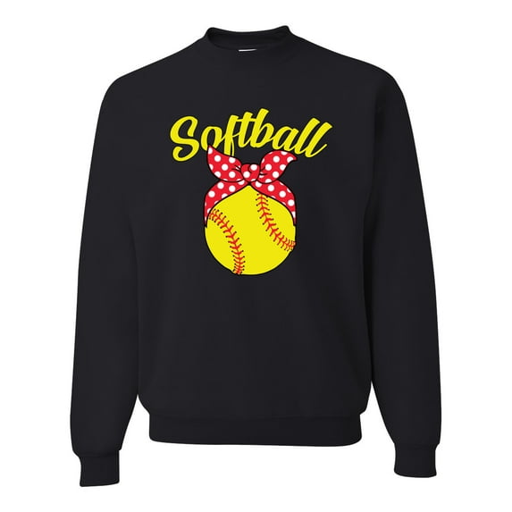 Wild Bobby, Cute Ribbon Bow Softball Mom Gift, Mother's Day, Unisex Crewneck Graphic Sweatshirt, Black, Small