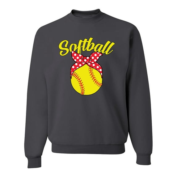 Wild Bobby, Cute Ribbon Bow Softball Mom Gift, Mother's Day, Unisex Crewneck Graphic Sweatshirt, Charcoal, 2XL