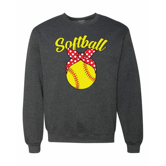 Wild Bobby, Cute Ribbon Bow Softball Mom Gift, Mother's Day, Unisex Crewneck Graphic Sweatshirt, Heather Black, X-Large