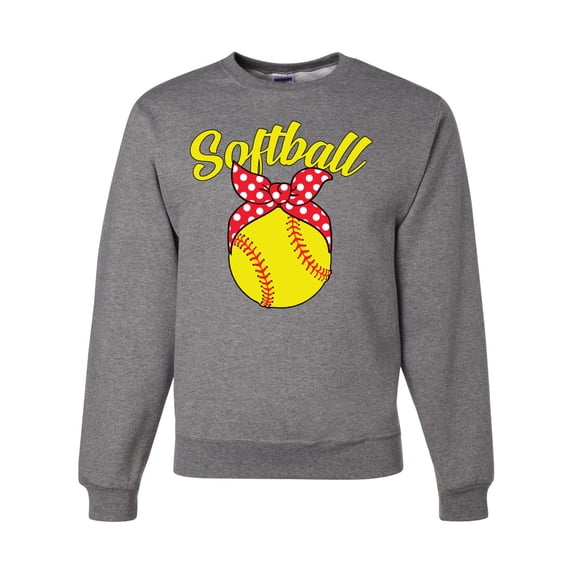 Wild Bobby, Cute Ribbon Bow Softball Mom Gift, Mother's Day, Unisex Crewneck Graphic Sweatshirt, Heather Grey, Medium