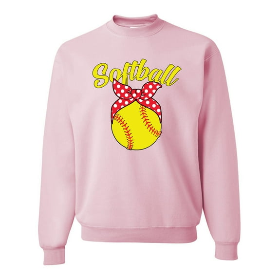 Wild Bobby, Cute Ribbon Bow Softball Mom Gift, Mother's Day, Unisex Crewneck Graphic Sweatshirt, Light Pink, Medium
